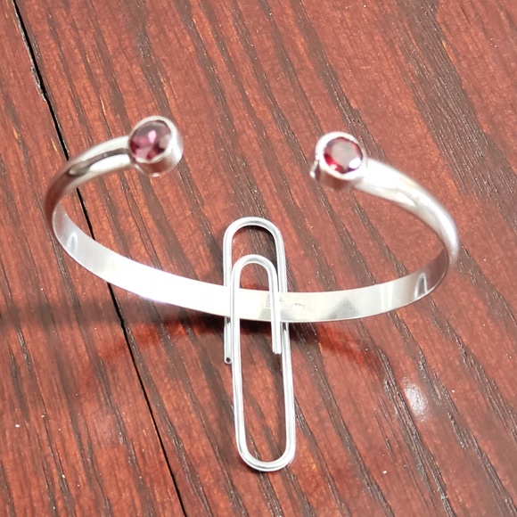 Sterling Silver Cuff Bracelet Bangle ,Garnet Gems - Picture 6 of 6